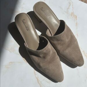 Splendid Pointed Toe Suede Mule Heels in Taupe